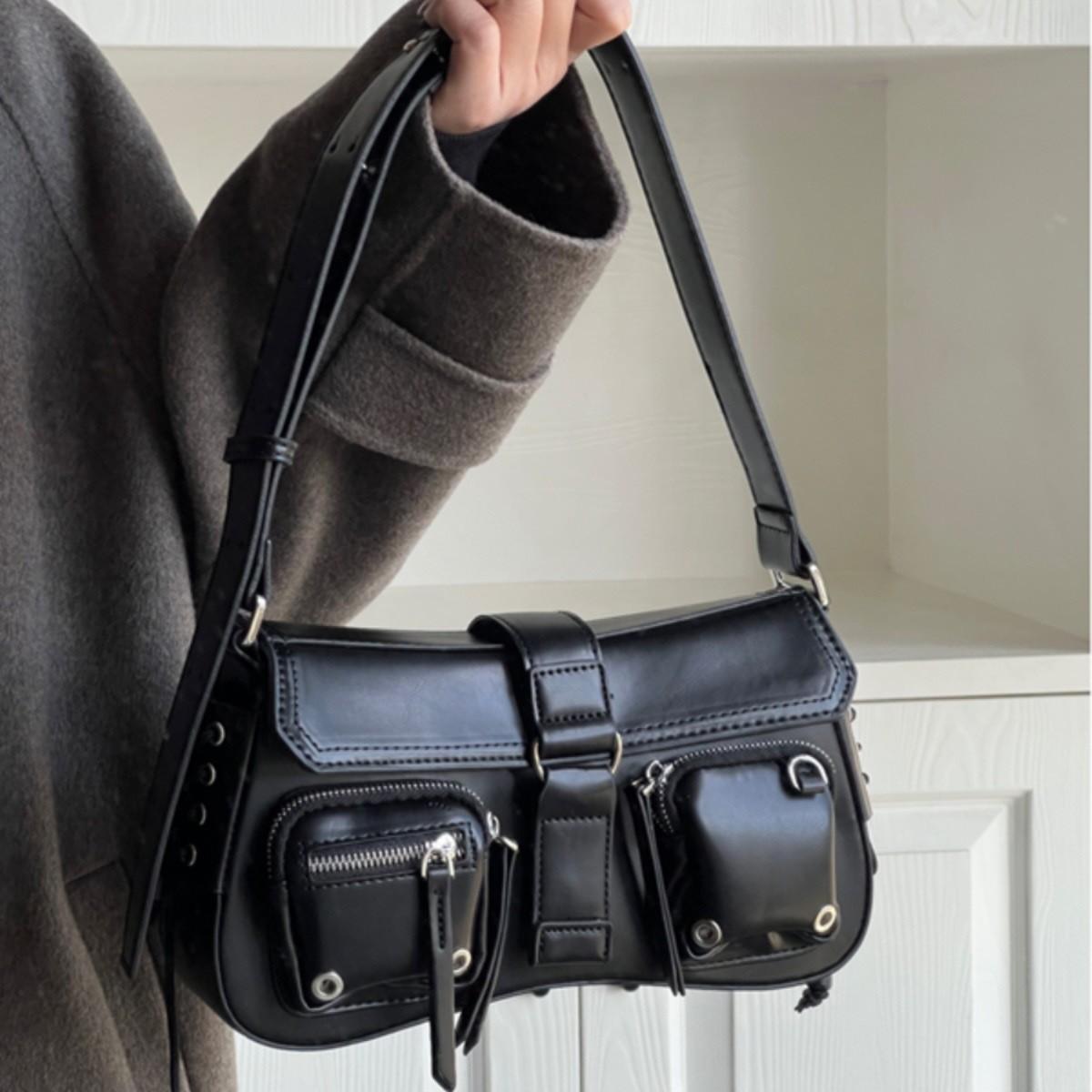 Wucifang Bags Women's Black Underarm Bag New Shoulder Bag Messenger Bag