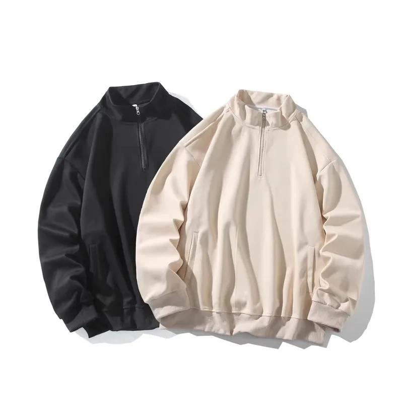 2026 Spring Men Loose Hoodie Jacket American Men Half Zippr Design Hoodies Man Stand Collar Pullover Casual Men's Clothing