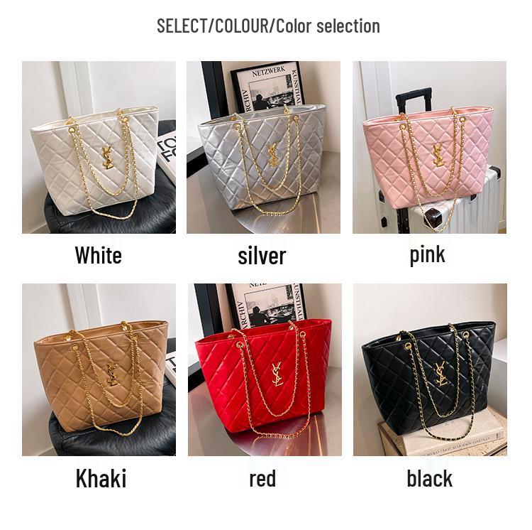 Diamond Lattice Women's Autumn Bag - Korean Style Large Capacity Chain Shoulder Bag for Work Commute