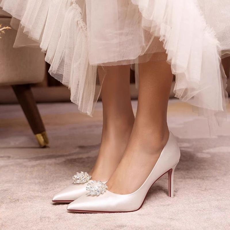 Fashion Woman 2025 Trend Luxury Pumps Pointed Toe Party Ladies Shoes High Heels Pumps White Wedding Shoes Rhinestone Women's Shoes