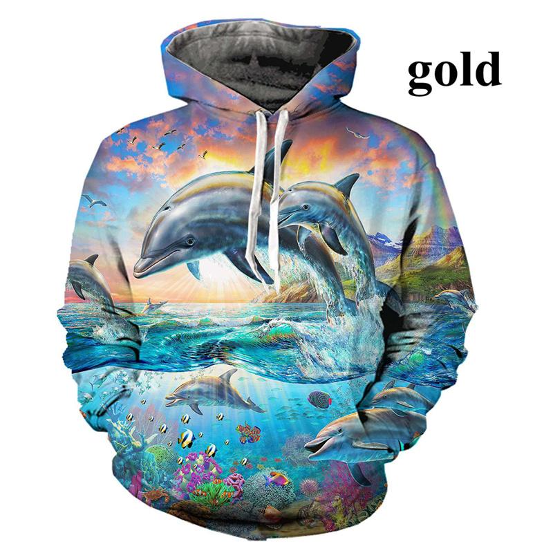 3D Printed Funny Dolphin Hoodies For Men Cute Animal Graphic Pullovers Casual Hooded Oversized Tops Sweatshirts Long Sleeves