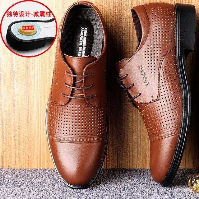 Cool leather shoes men's Korean version trendy black business hole hollow breathable casual sandals men's summer new leather sandals