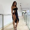 En skulder uthult Høy splitt Sexy kjole Elegant sommerkjole Kvinner Festklubbkjoler Kvinne Svart Bodycon Kjole 19497