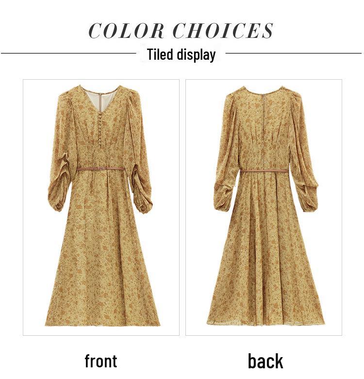 Floral V-Neck Long Sleeve Dress - Liu Yifei Inspired