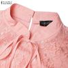 ZANZEA Women Casual Stand Collar Loose Long Sleeve Patchwork Lace Dress