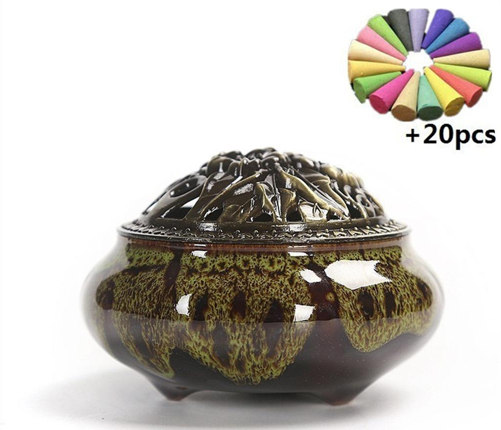 Ceramic Incense Burners Portable Porcelain Censer Buddhism Incense Holder Home Tea House Yoga Studio 20pcs Incense Gift