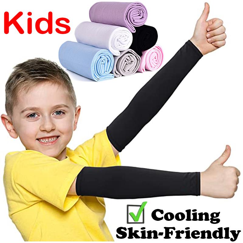 Sun Protection Arm Sleeves For Kids 4-12 Years Summer Sports Cooling Long Arm Cover Girls Boys Elastic Ice Cycling Beach Sleeve
