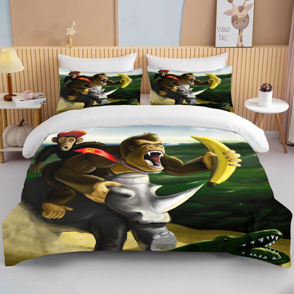 Cartoon Affe 2/3-teiliges Schlafzimmerset Kindergeschenk Teenager Erwachsene Mikrofaser Doppelbett Einzelbett Bettbezug mit Reißverschluss