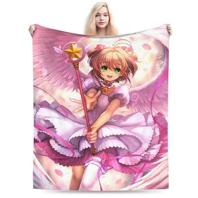 Anime Cardcaptor Sakura Blanket Flannel Summer  Portable Super Soft Throw Blankets for Home Couch Plush Thin Quilt