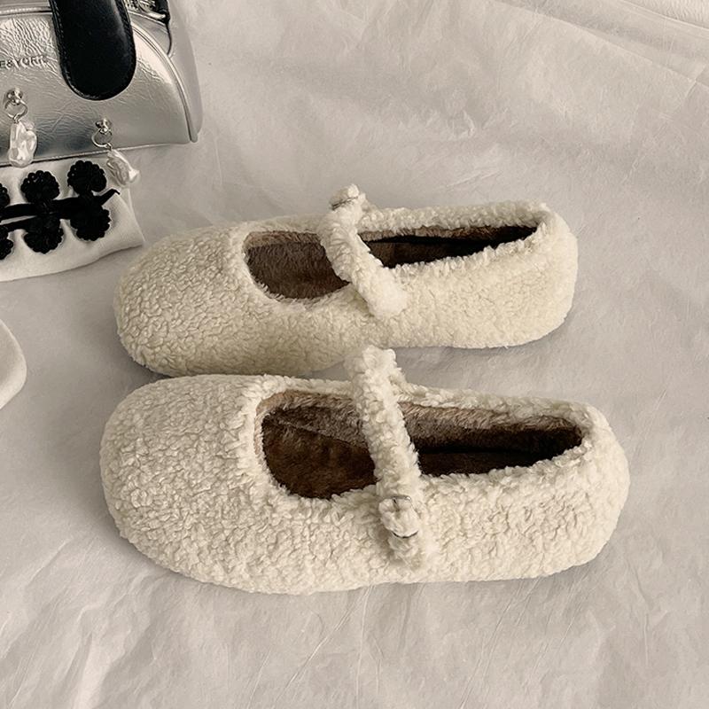 

Мода Мода Балетки из шерсти с круглым носком Женские Лаконичные Теплые Плюшевые Лоферы Дамский Дизайн Бренда Пушистые Туфли Мэри Джейн Красного Серого Цвета 39