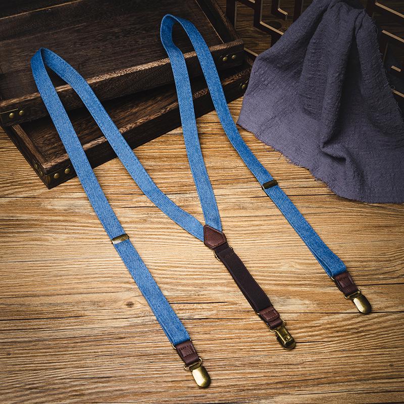 Retro American Unisex Elastic Denim Suspenders with Three Non-Slip Clips джинсовый