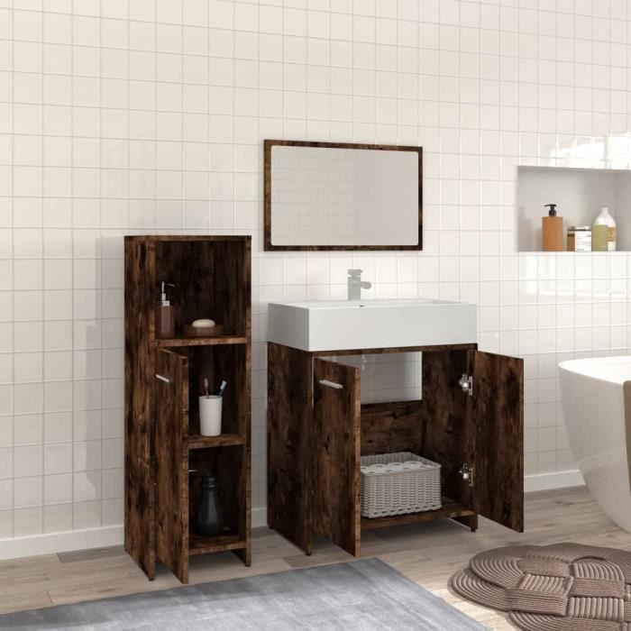 VidaXL Ensemble de meubles de salle de bain 3 pcs Chêne fumé 3154406