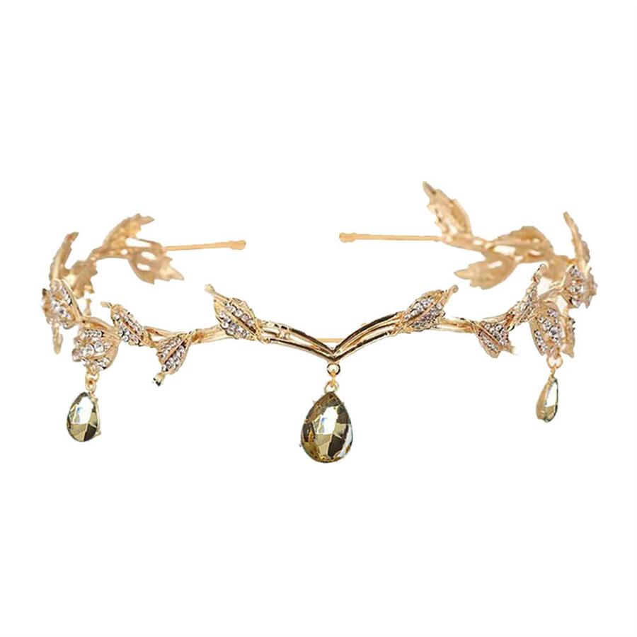 Luxury Crystal Leaf Water Droplets with Women's Leaves Alloy Bride Brow Pendant Crown Princess Headband Hair Accessories Gift