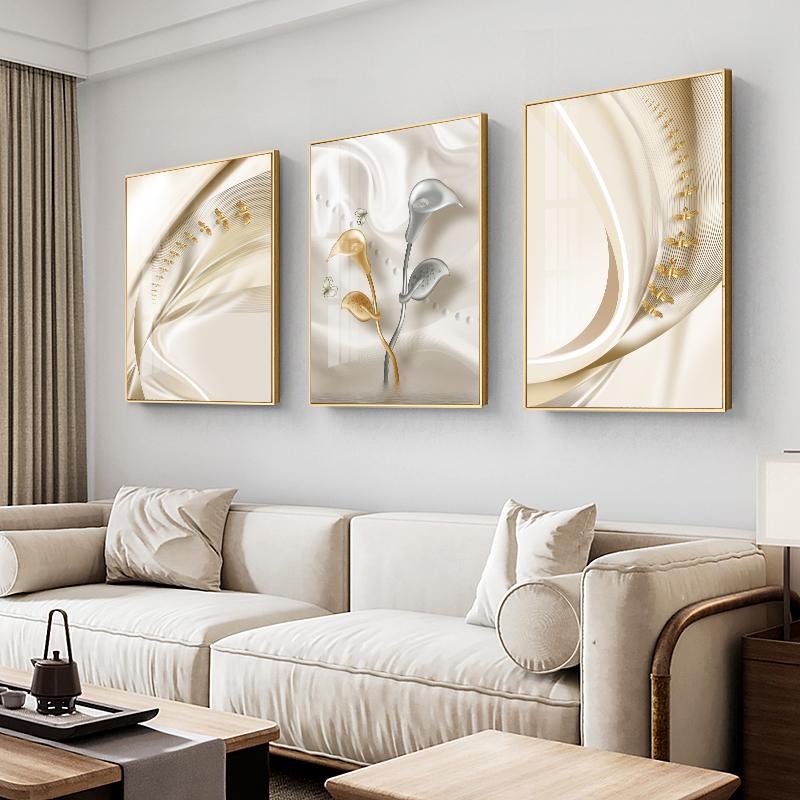 Abstrakcyjne Złote Srebrne Ptaki Kwiat Płótno Plakat Lekki Luksus Wydruk Artystyczny Obraz Nowoczesny Obraz na Ścianę Salon Wystrój Domu