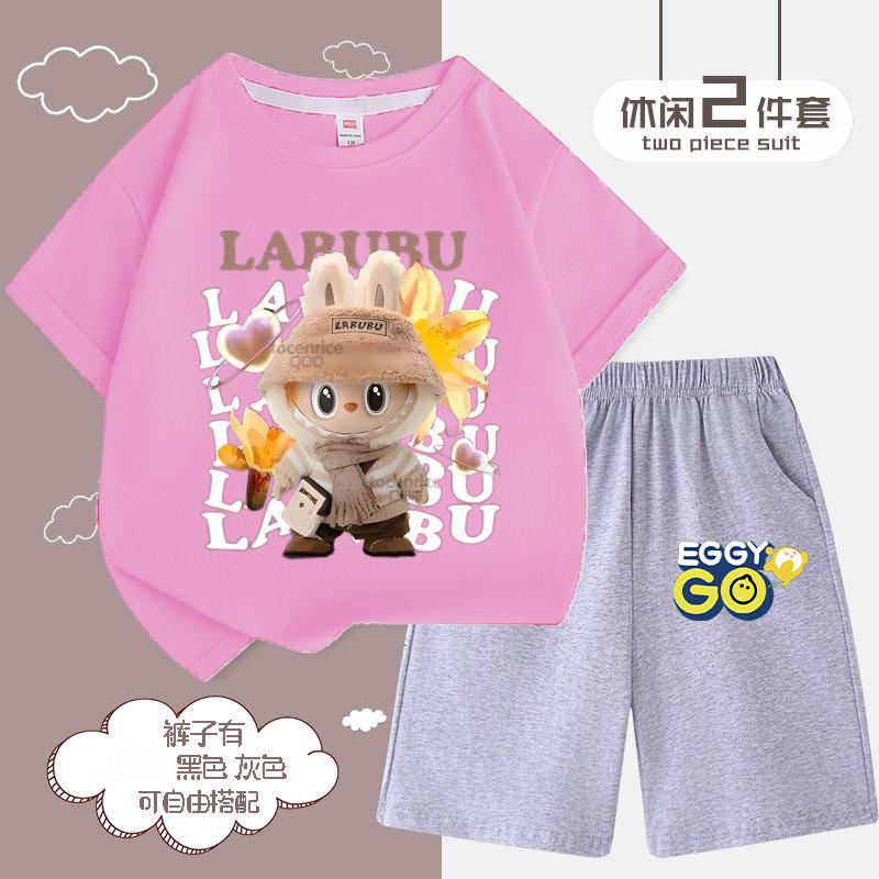 Children's LBB Fashion Casual Short-sleeved Shirt and Shorts Two-piece Set, Summer Loose Sportswear for Boys and Girls