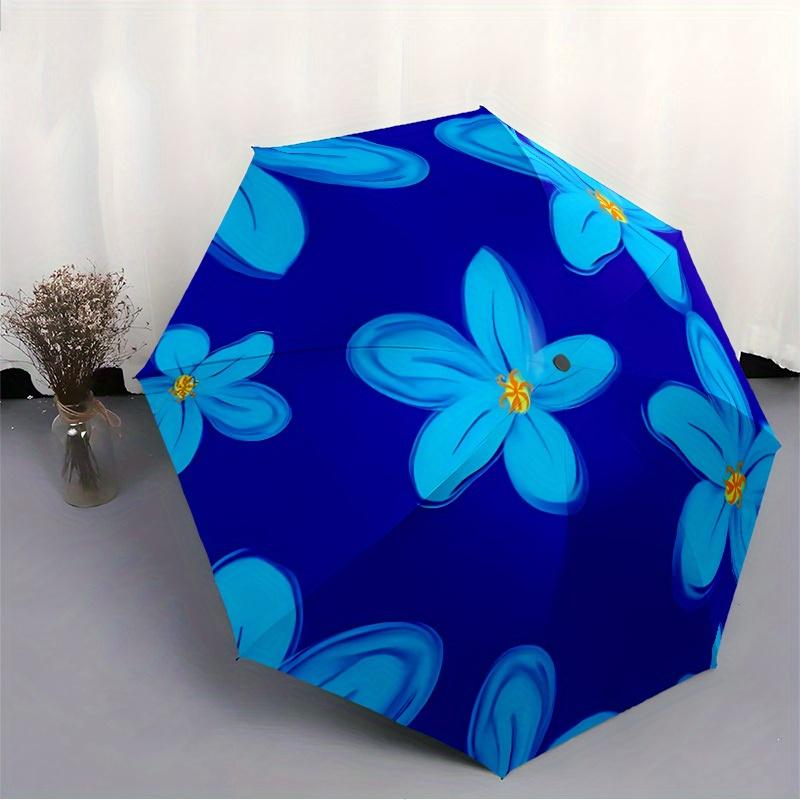 1pc Blue Flower PatternAutomatic Open/close, All-Season Portable Folding Umbrella for Friends, Travel, Everyday, Events - Compact Parasol, O