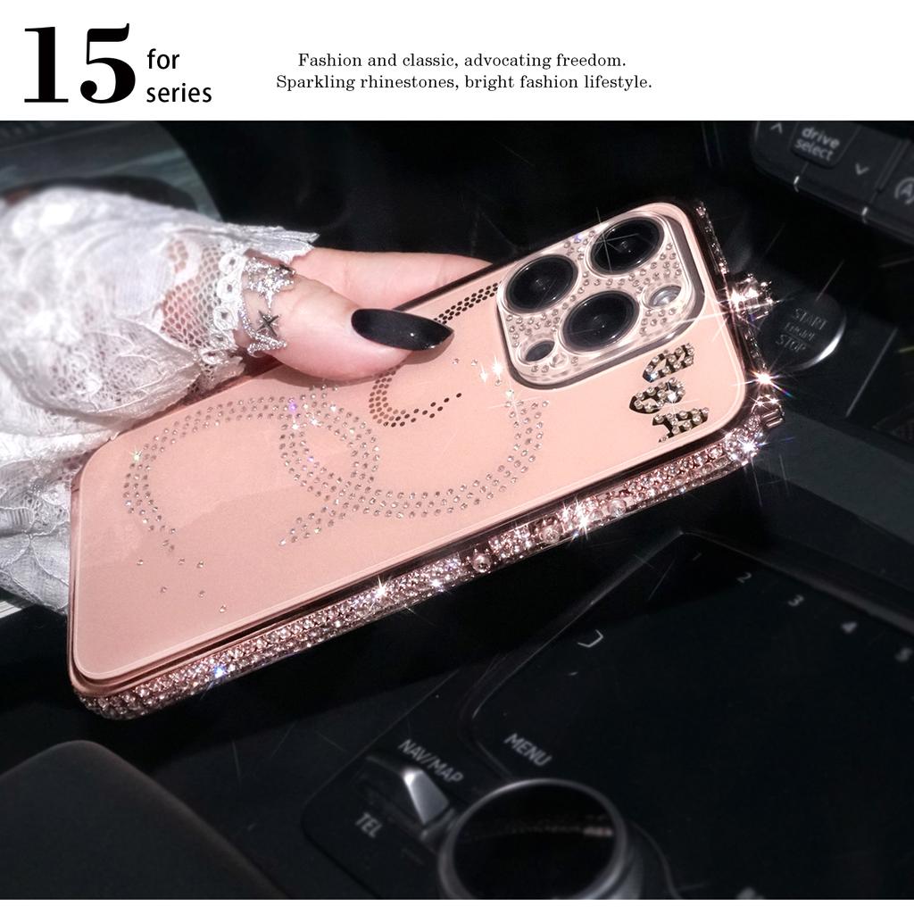 Colorful Diamond Border with Acrylic Material Lens Film Phone Case for iPhone 15 14 Plus 13 12 11 Pro Max XSMax 8 7 Plus Protective Cover