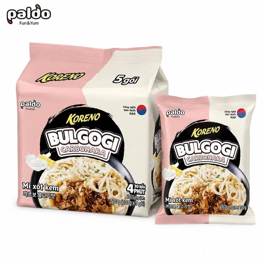 PALDO Noodle Saltati Gusto Panna e Bacon Multi-Confezione 100g*5 | Gusto Ricco Panna e Bacon, Consistenza Elastica dei Noodle, Cibo Istantaneo Conveniente
