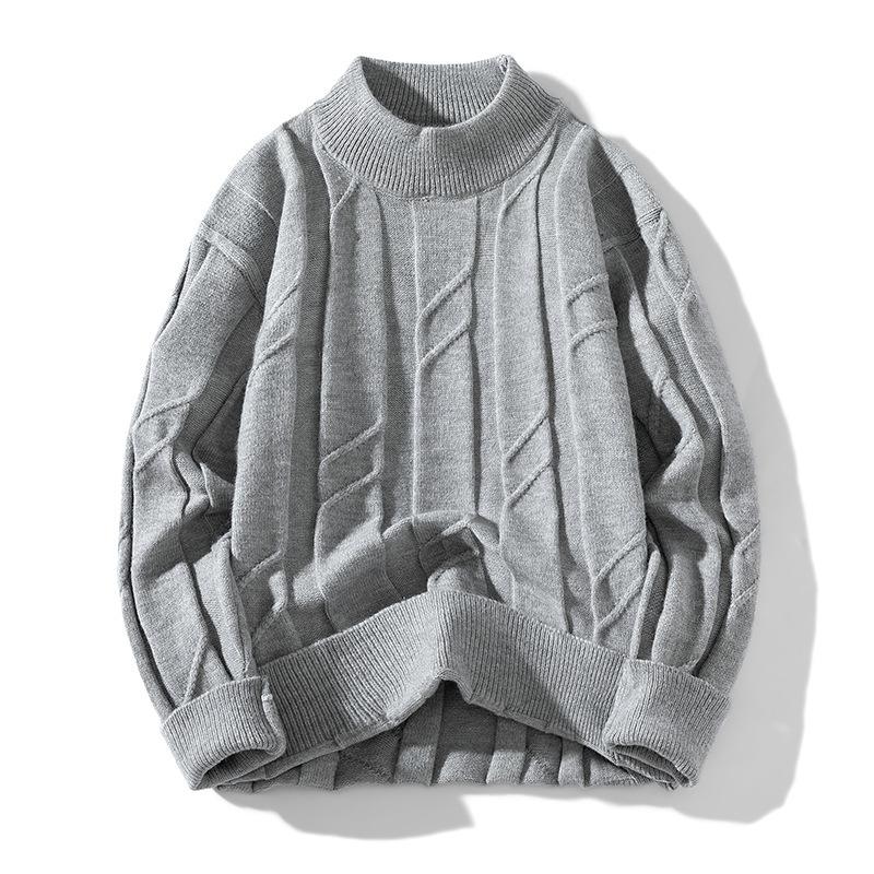 Classic Cable Round Neck Sweater for Men Knitted Sweater for Men Round Neck Pleated Geometric Pattern Sweater for Men