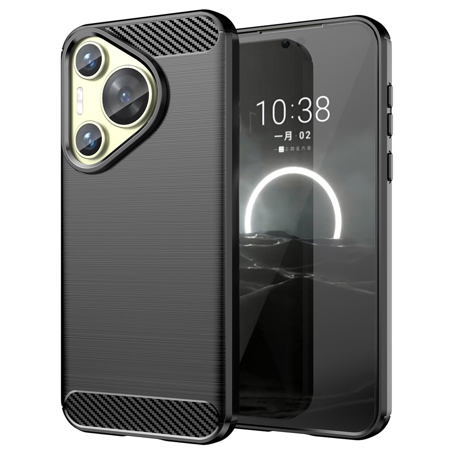 

For Huawei Pura 70 Case Brushed TPU Phone Back Cover Carbon Fiber Texture Black