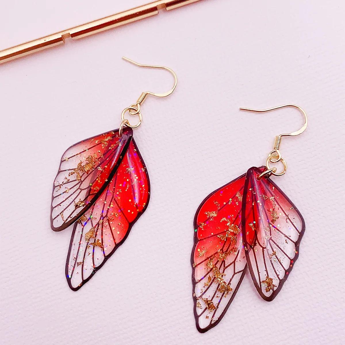 Personality Geometric Pendant Earrings for Women Vintage Colorful Butterfly Wings Dangle Earrings Fashion Jewelry Gift красный