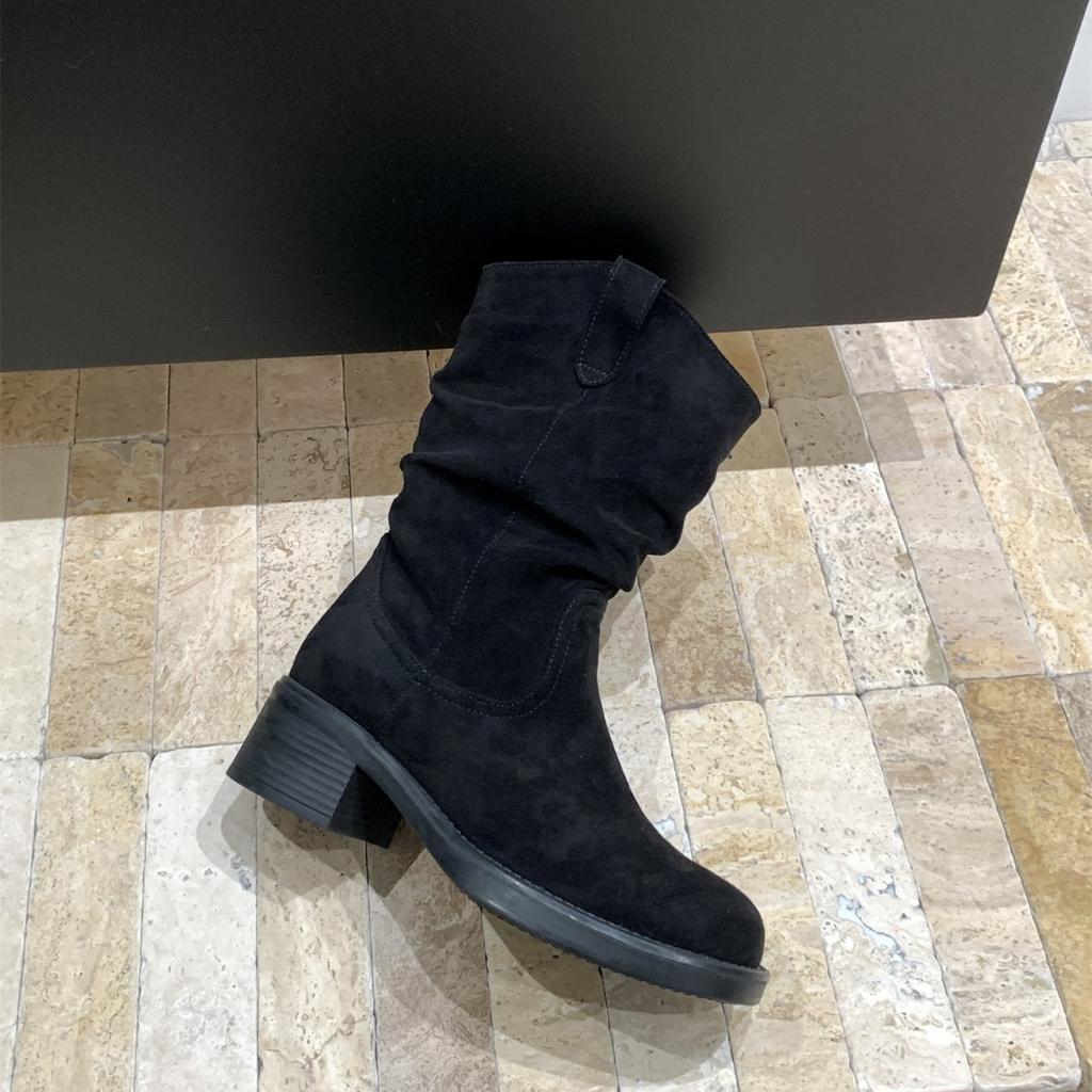 High Heel Medium Knight Boots Women's Boots 2025 New Autumn and Winter V-mouth Western Cowboy Pile Short Boots Martin Boots