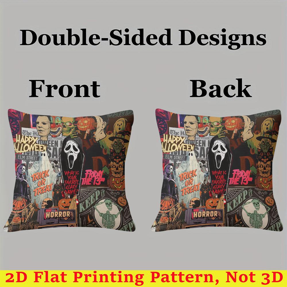 Horror Movie Halloween Square Jacquard Pillow Cover for Sofa Office Waist Cushion Cover Home Decorative Pillowcase