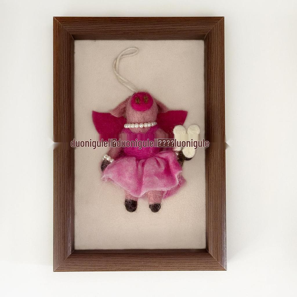 Nepal Handmade Wool Felt Pig Couple Keychain & Car Charm Ornament Gift