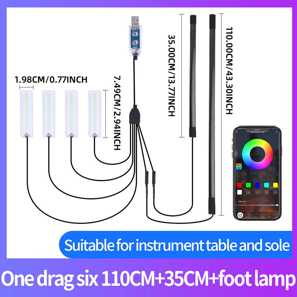 6 in1 Car Ambient Light Center Console Dashboard Neon Tubes For Tesla Model 3/Y Symphony RGB Interior Lights with App Controller