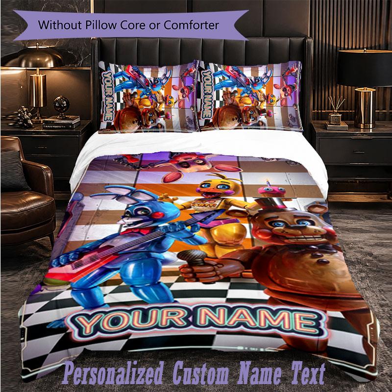 Personalized 3Pcs Bedding SetFive Nights At Freddy’s Custom Text Duvet Cover Pillowcase Set Bedroom Gift