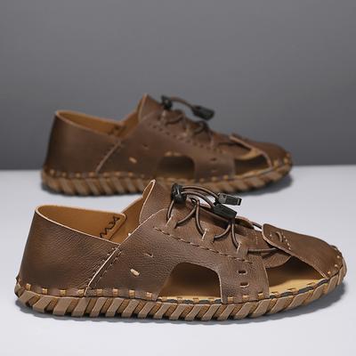 Fashion Handmade Baotou Casual Sandals Men Summer Non-slip Shoes Genuine Leather Breathable Hiking Non-slip Sandals Sandalia Masculina