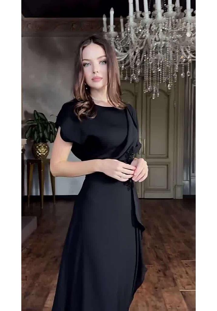European & American 2025 Spring Elegant Luxurious Short Sleeve Waist-cinching Long Dress