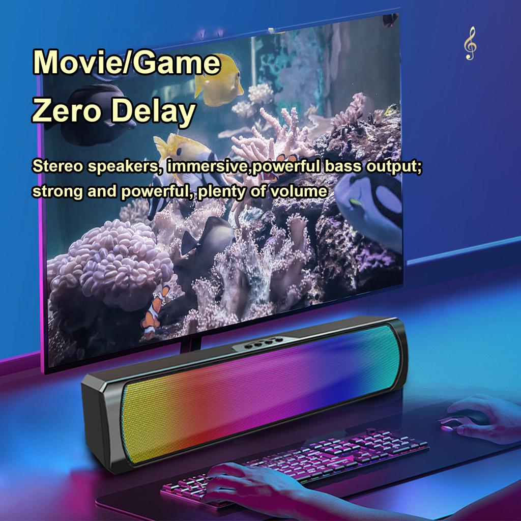 Wireless PC Speakers with Flowing LED Lights Computer Soundbar with Stereo Sound Desk Subwoofer