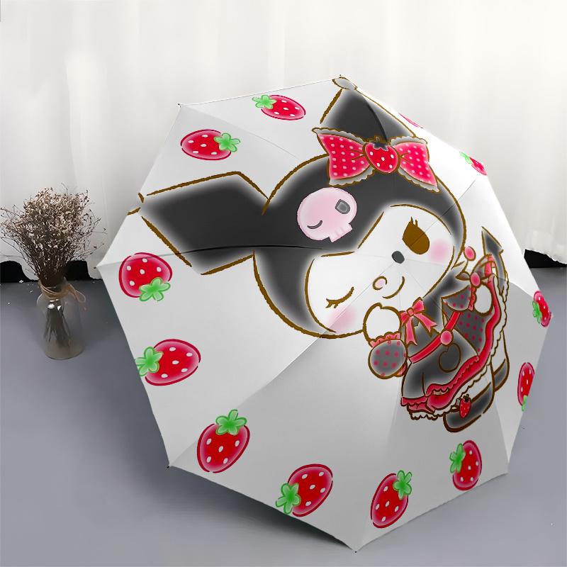 Strawberry,Character Automatic Folding Umbrella Simple 8 Rib Design, Bright Cartoon Pattern, Durable Iron Frame, Suitable For Travel, Outdoo