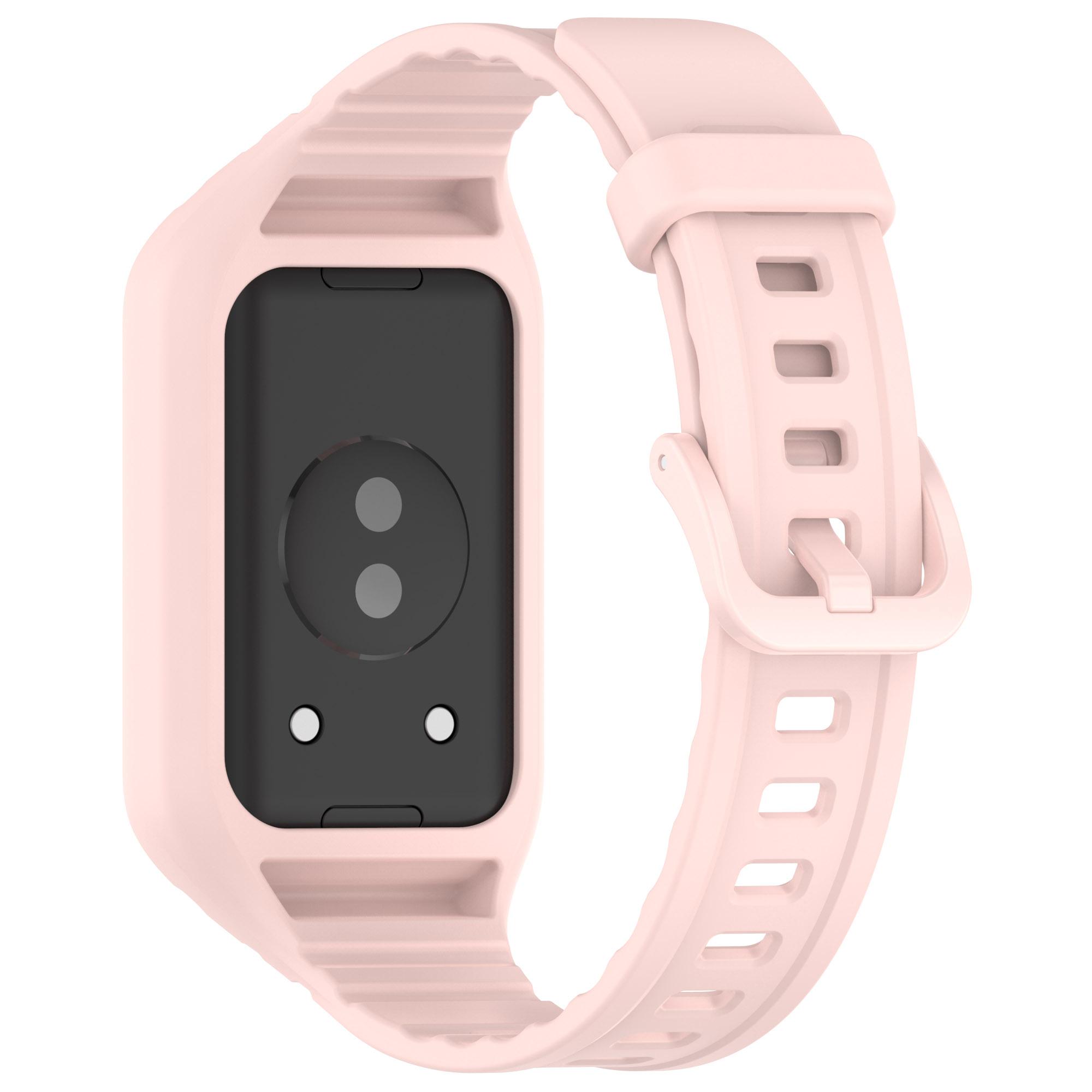 

For Honor Band 10/9 Integrated Silicone Strap with Watch Case Pin Buckle Design Watch Band Light Pink