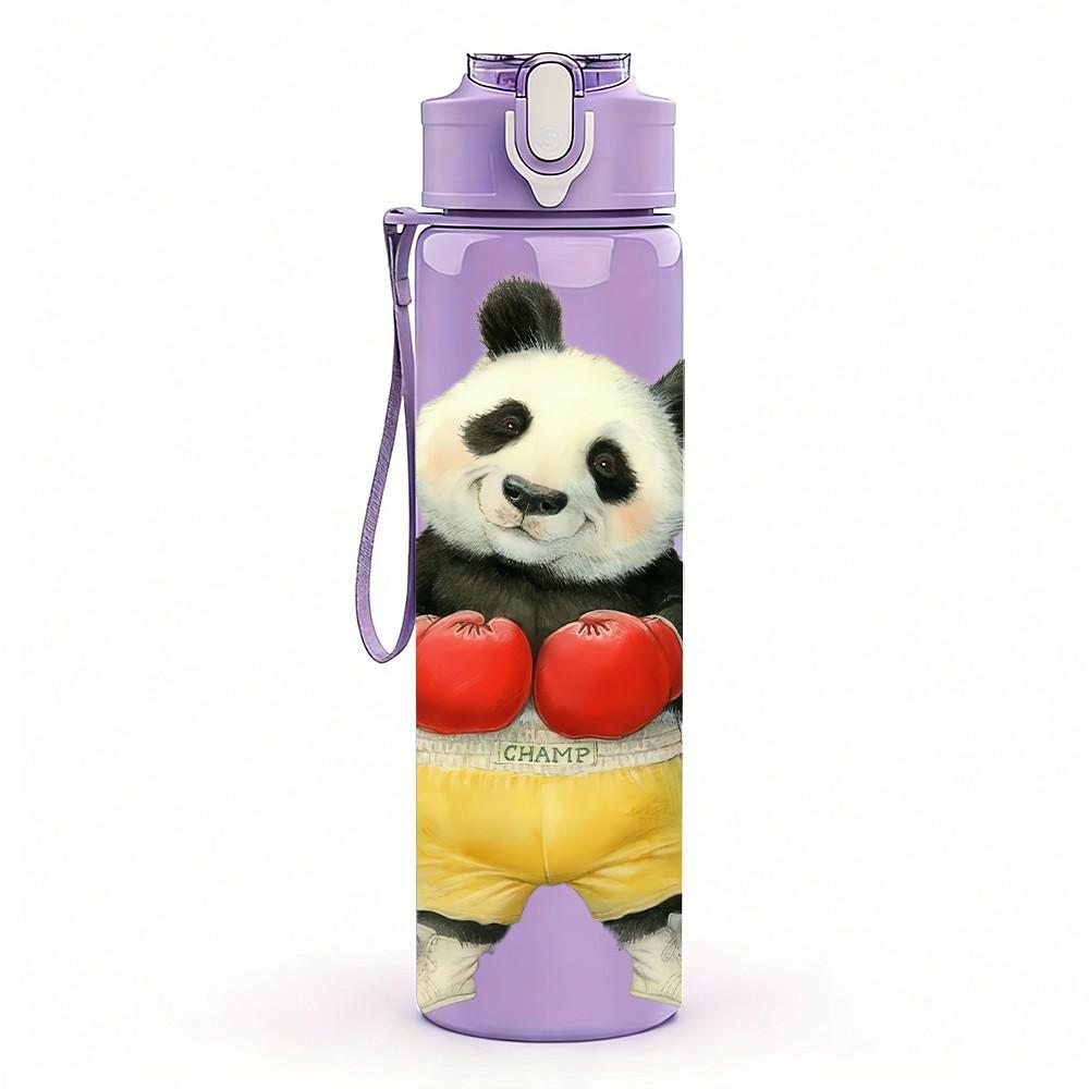1PC Boxing Gloves Panda Pattern 750ml Color Plastic Sports Water Bottle Leakproof Flip Straw Lid Suitable for Sports Office Home Use