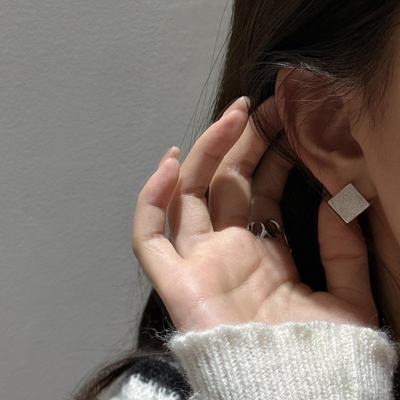 Korean Style S925 Sterling Silver Geometric Square Brushed Earrings
