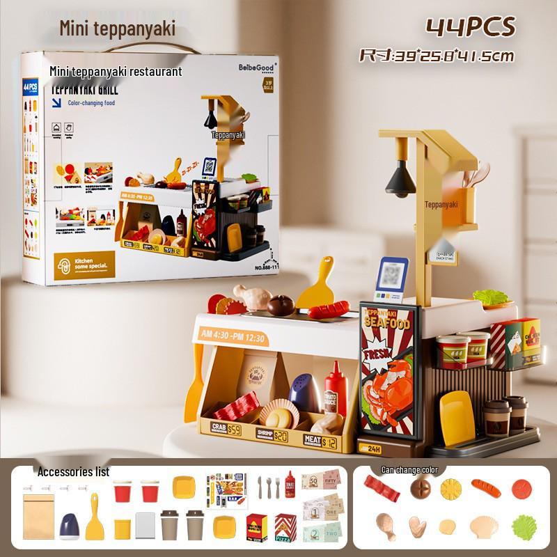 Kid's Interactive Mini Kitchen Set with Sound, Light, and Color-Changing BBQ and Seafood Grill Toys