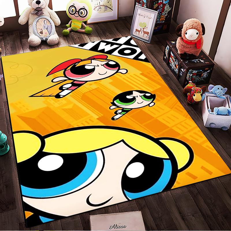 Powerpuff Girls Cartoon Design Rug Non-slip Rug Suitable for Living Room and Bedroom Sofas
