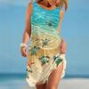 Womens 3D Pineapple Print Sleeveless Round Neck Midi Dress Casual Comfortable Style