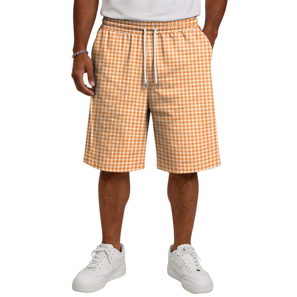 Men's Casual Drawstring Shorts Lightweight Breathable Cotton Blend Relaxed Fit Knee Length Shorts with Elastic Waistband and Side Pockets