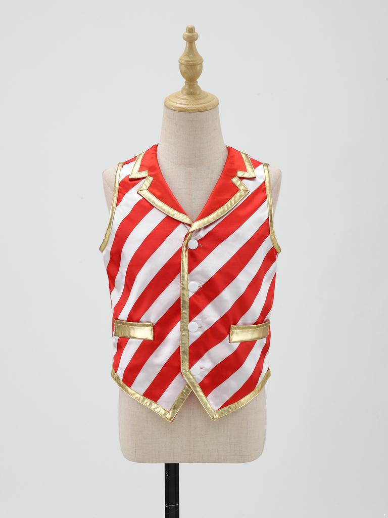 Children's Xmas Costume Vest Candy Cane Striped Sleeveless for Christmas Theme Party