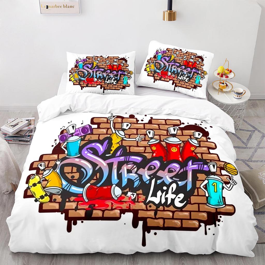 Digital Printing Three-Piece Hip Hop Graffiti Size Quilt Cover 3D