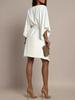 White Batwing Sleeve Lace-up Dress - European & American Style, Casual, Loose Fit, Short Skirt for Women (2026)