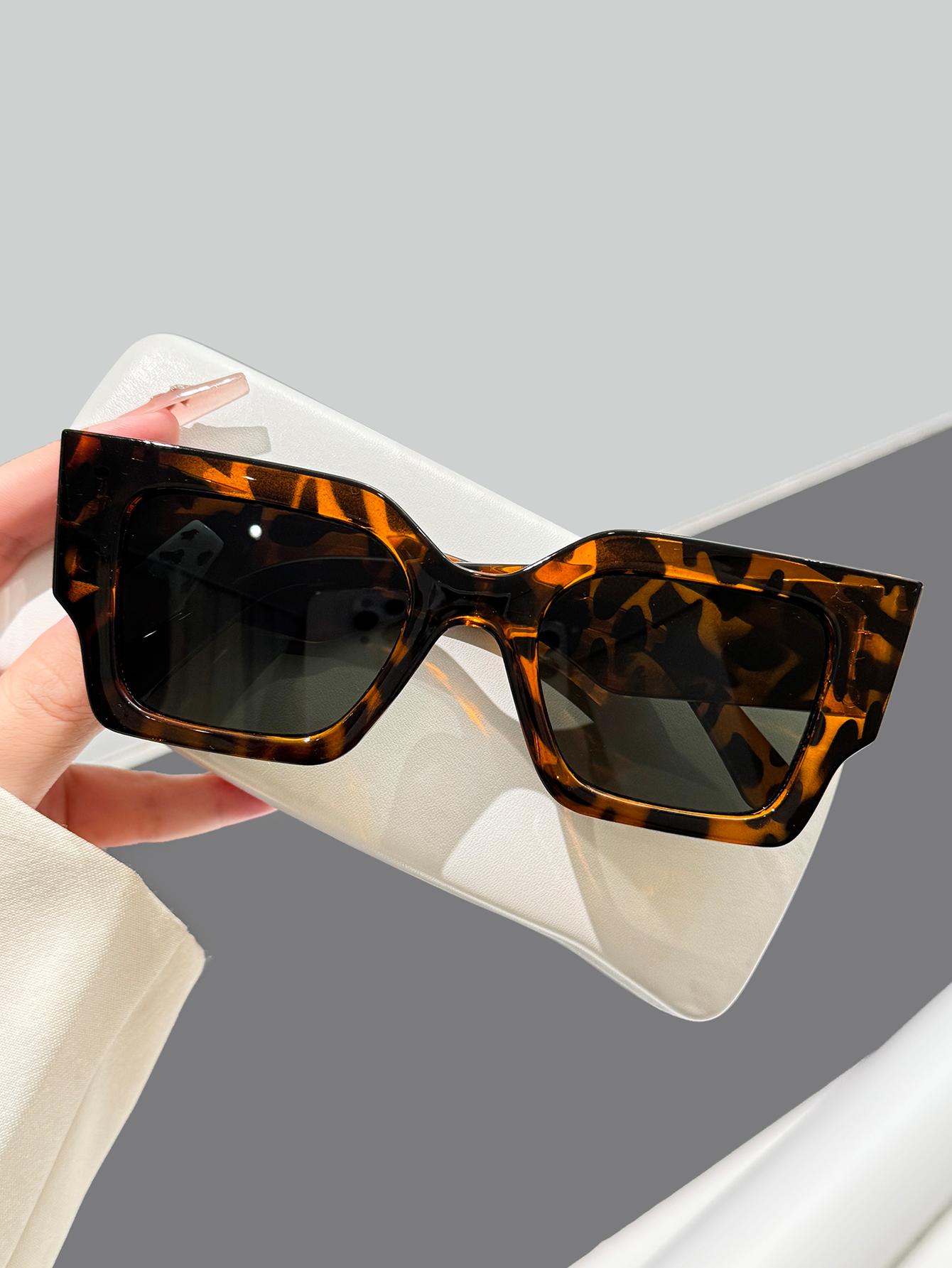 

1Pc Retro Square Large Frame Sunglasses, Stylish Tortoiseshell Design Sunglasses, Fashionable Wear, Beach Vacation