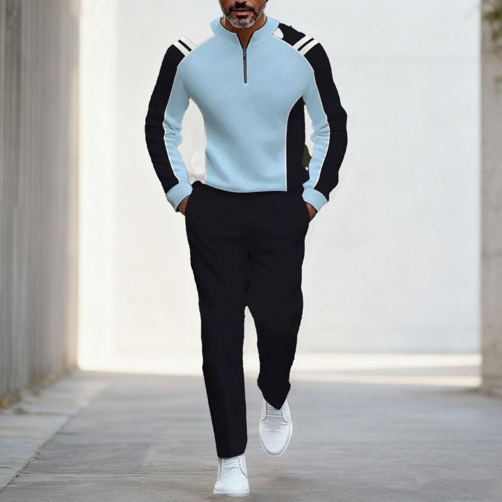 Spring Autumn Fashion Streetwear Men's Long-Sleeved Half-Zipper Stand-Up Collar Men's Casual Sportswear Two-Piece Set