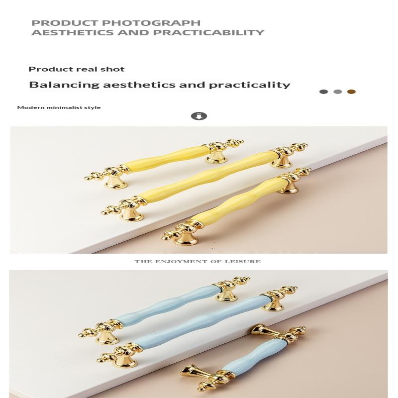 Modern Colored Ceramic Furniture Handle Golden Wardrobe Cabinet Handles Closet Door Knob Dressing Table And Drawer Pull Hardware