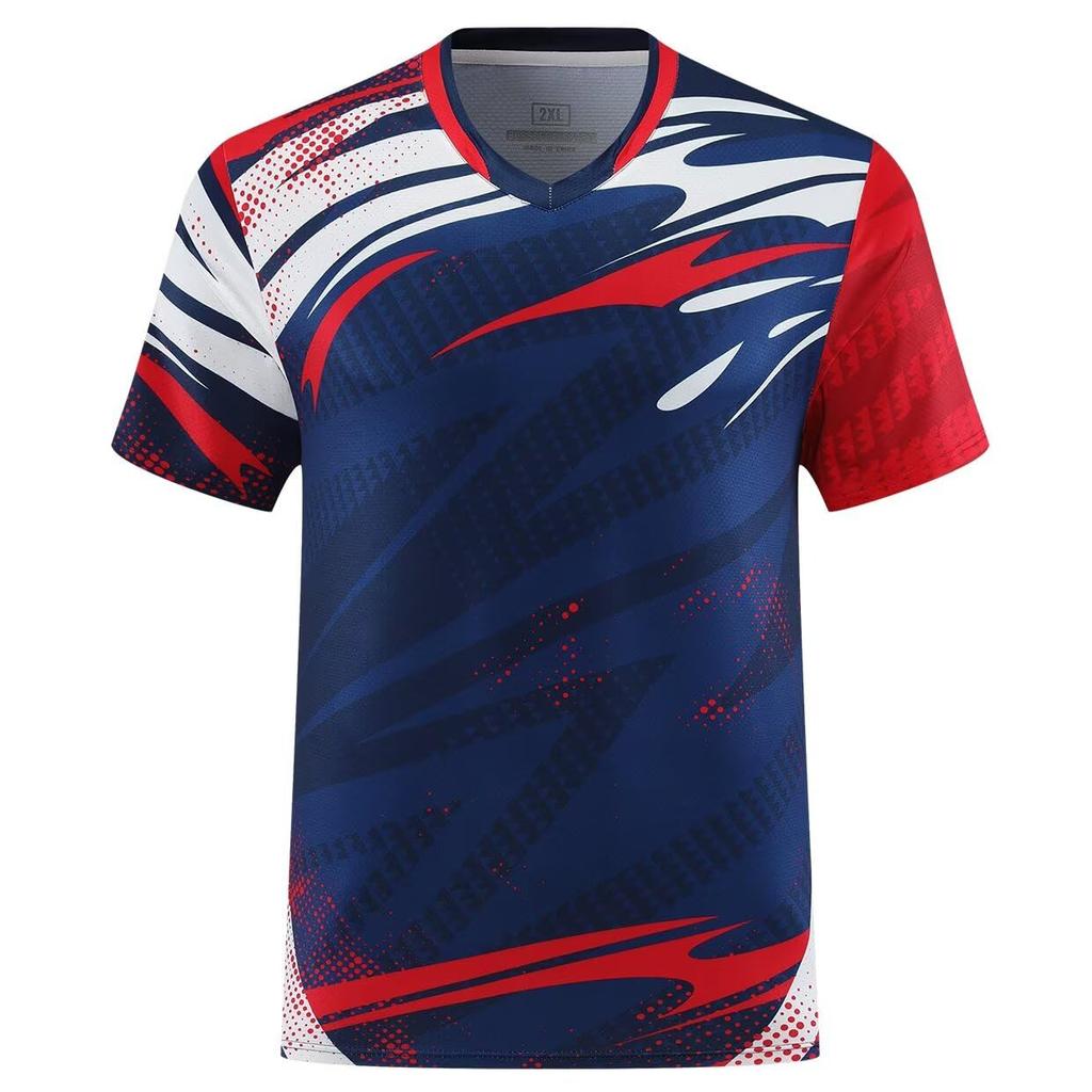 Anmurye Table Tennis Short Sleeve with Abstract Geometric Sports and Game Badminton Strength Practice Stylish Summer Blue Men's Uniform, T-Shirt