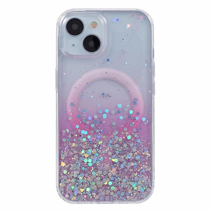 

WANLONFENG JWT Series For iPhone 14 Glitter Sequin TPU+Acrylic Magnetic Phone Case with Screen Film+Lens Film Pink