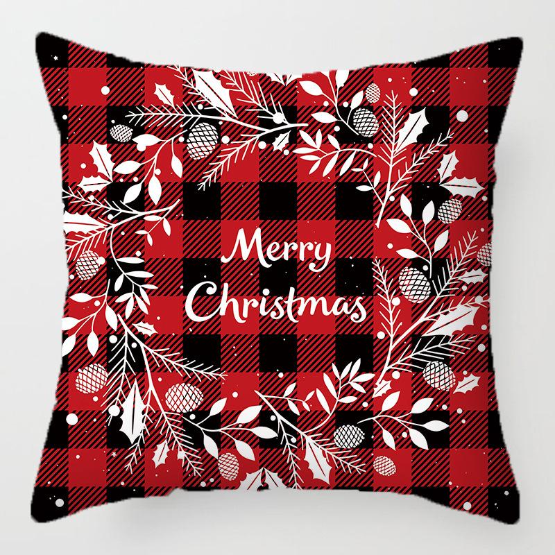 Christmas red and black plaid pillow cover printed cushion cover living room sofa decoration festive letters elk snowflake model
